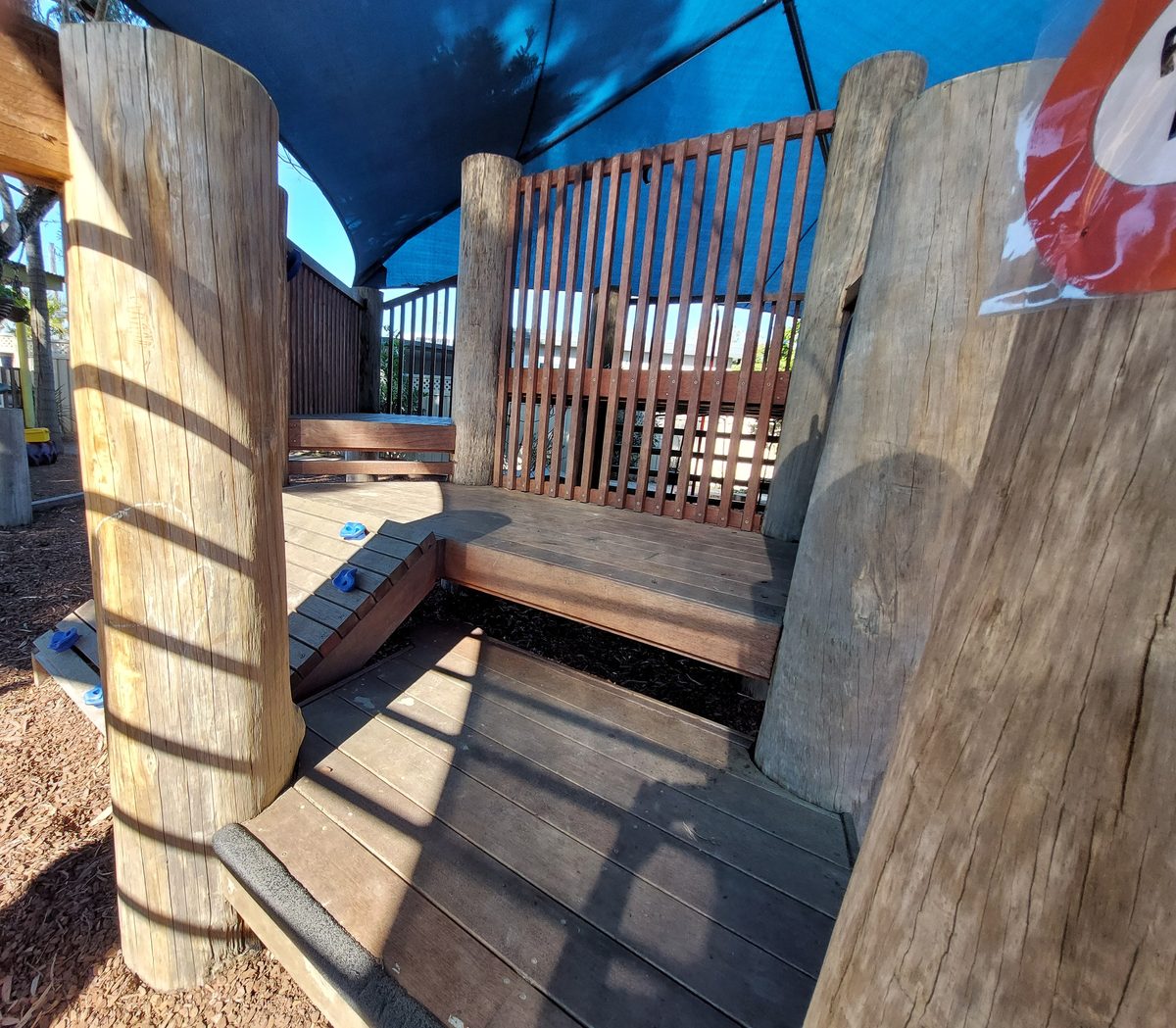 Timber playground fort during repairs