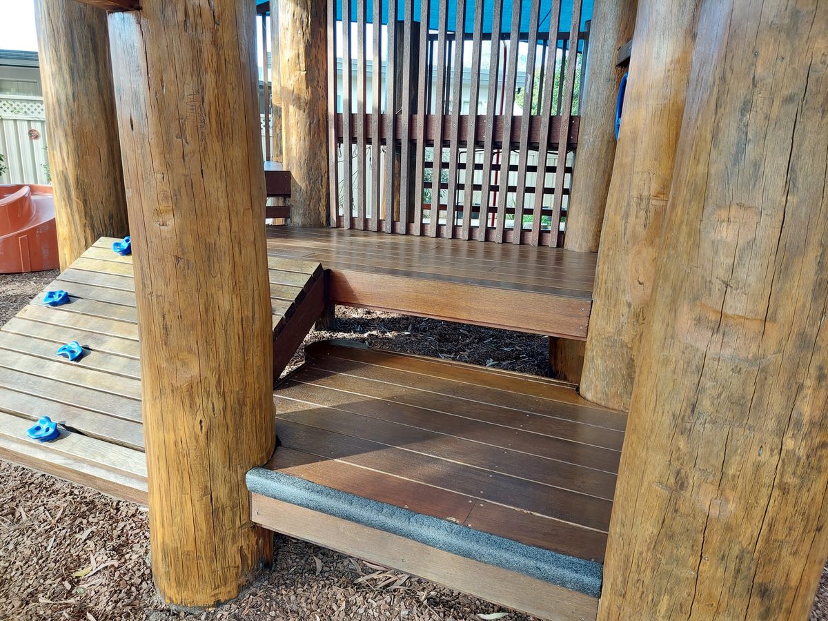 New steps and climbing wall decking detail